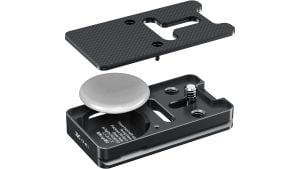 This Arca-Swiss-compatible tripod plate has a built-in AirTag slot - JJC Quick Release Plate for AirTag