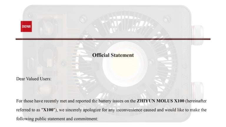 Zhiyun Molus X100 Official Statement